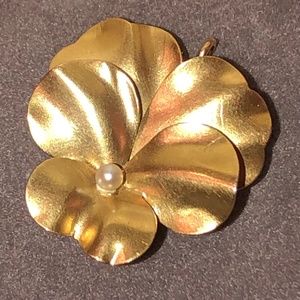 Pansy Brooch / Pendant 14k Gold Victorian Pearl Flower Violet Antique Vintage